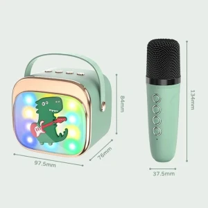Boxă karaoke cu 2 microfoane și iluminare led, verde Thumbnail 4