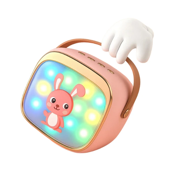 Boxă karaoke cu 2 microfoane și iluminare led, roz 2