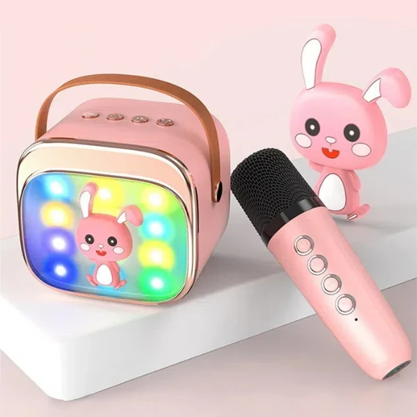 Boxă karaoke cu 2 microfoane și iluminare led, roz 5