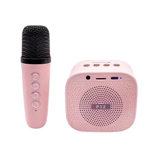 Boxă karaoke cu 2 microfoane și iluminare led, roz Thumbnail 4