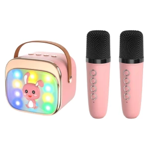 Boxă karaoke cu 2 microfoane și iluminare LED, roz