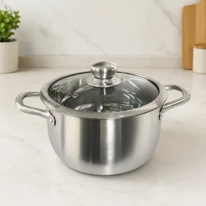 Oală din inox cu capac de sticlă