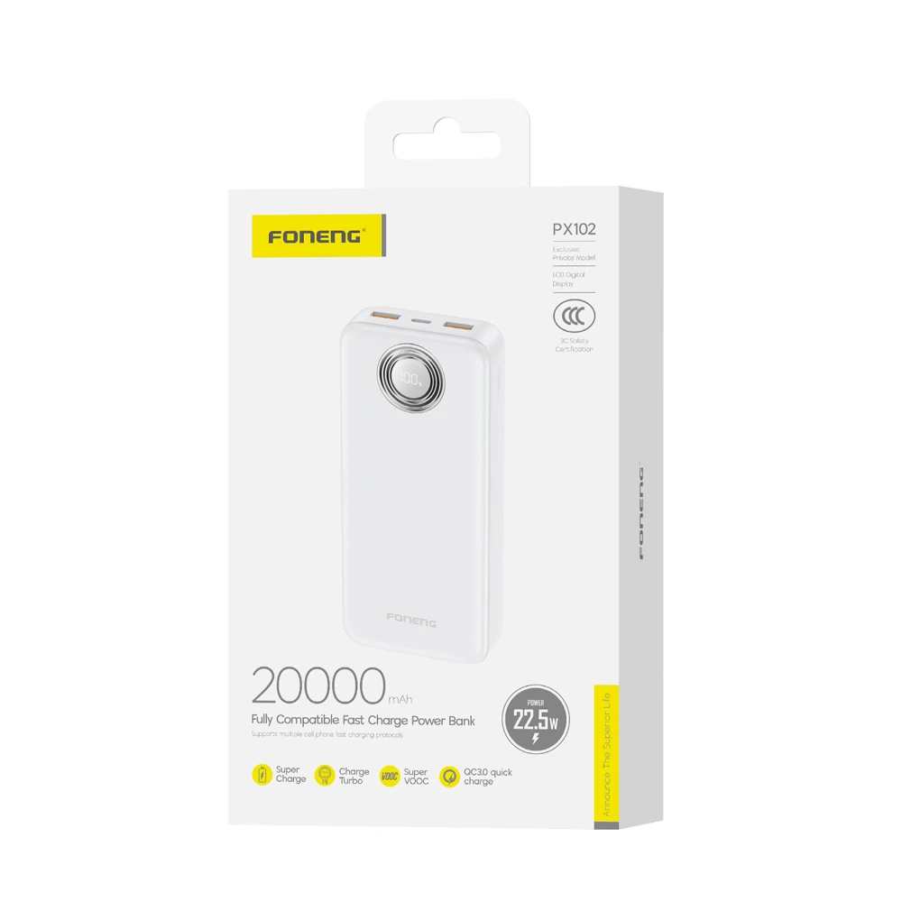 Power bank foneng с цифровым дисплеем 20000 мач, 22.5w, белый 2