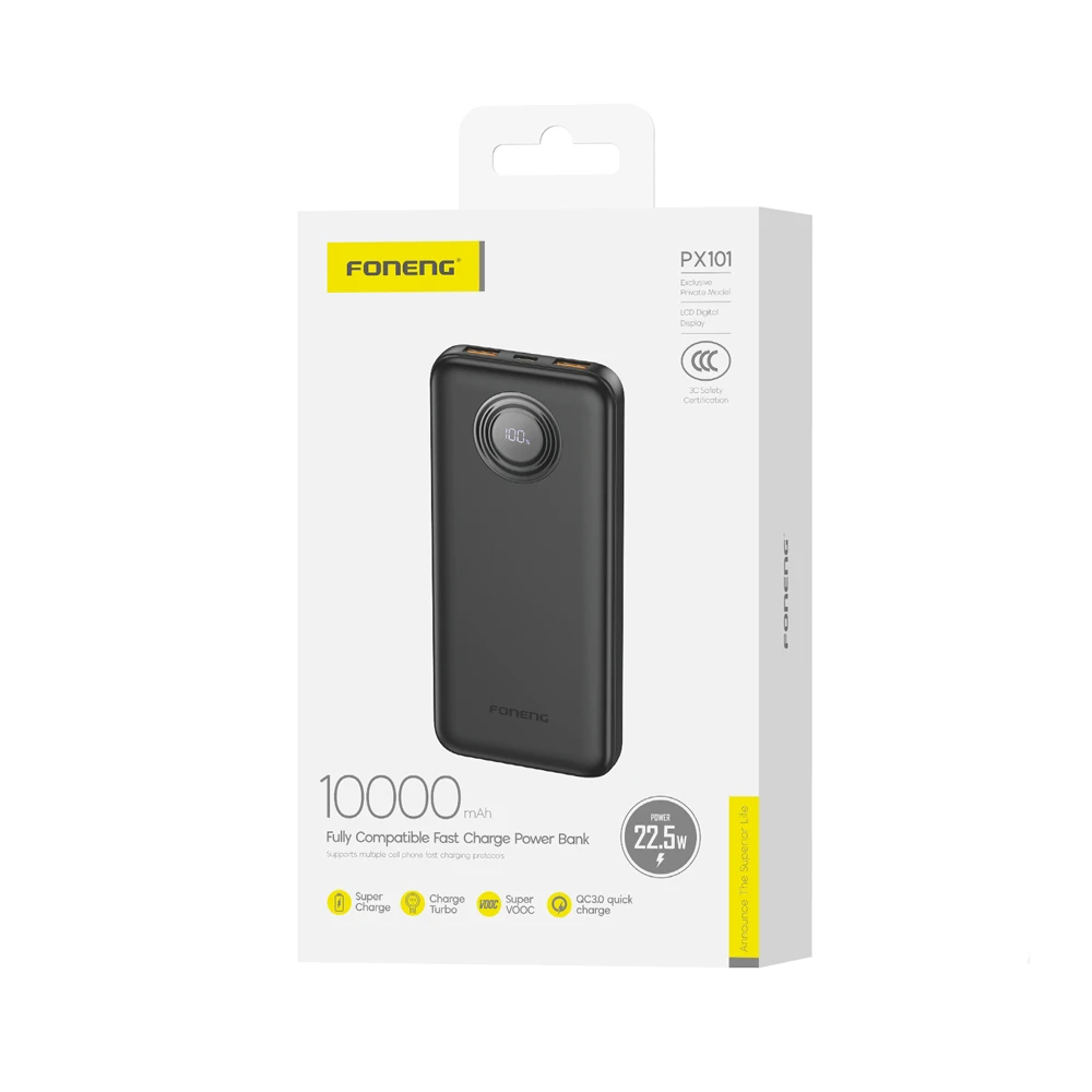 Foneng power bank with digital display 10000 mah, 22.5w, black 2