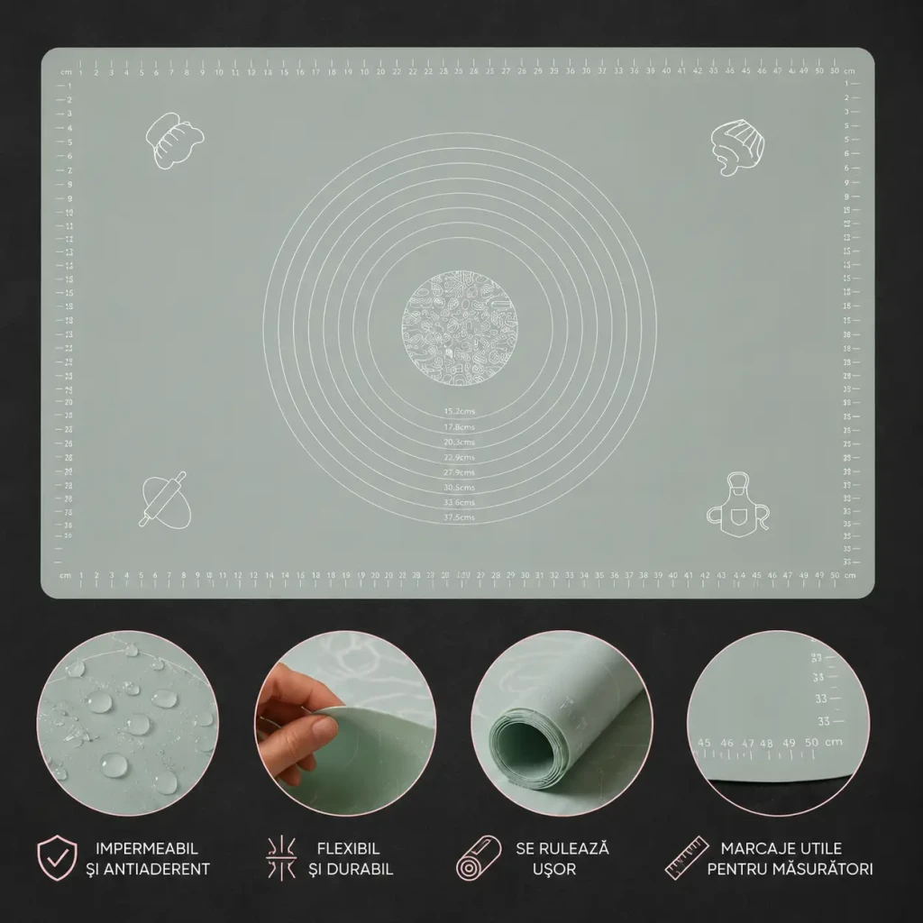 Covoraș din silicon pentru aluat 70×50 cm menta (2023-6-3) 3