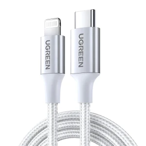 Ugreen кабель type-c на lightning mfi, 3a, 1,5 м, оплетка shell, us304, серебристый