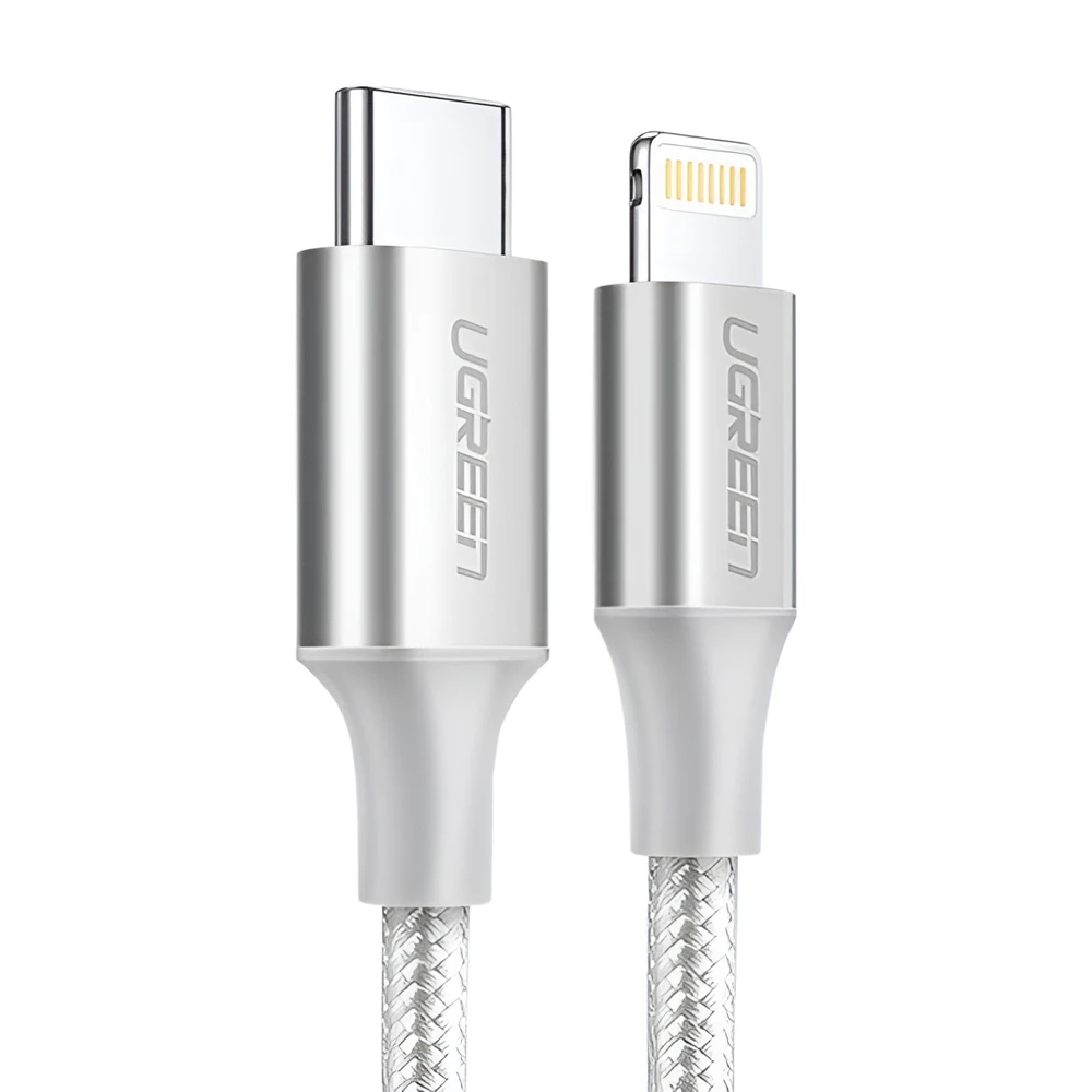 Ugreen cable type-c to lightning mfi, 3a, 1,5m, shell braided, us304, silver 3