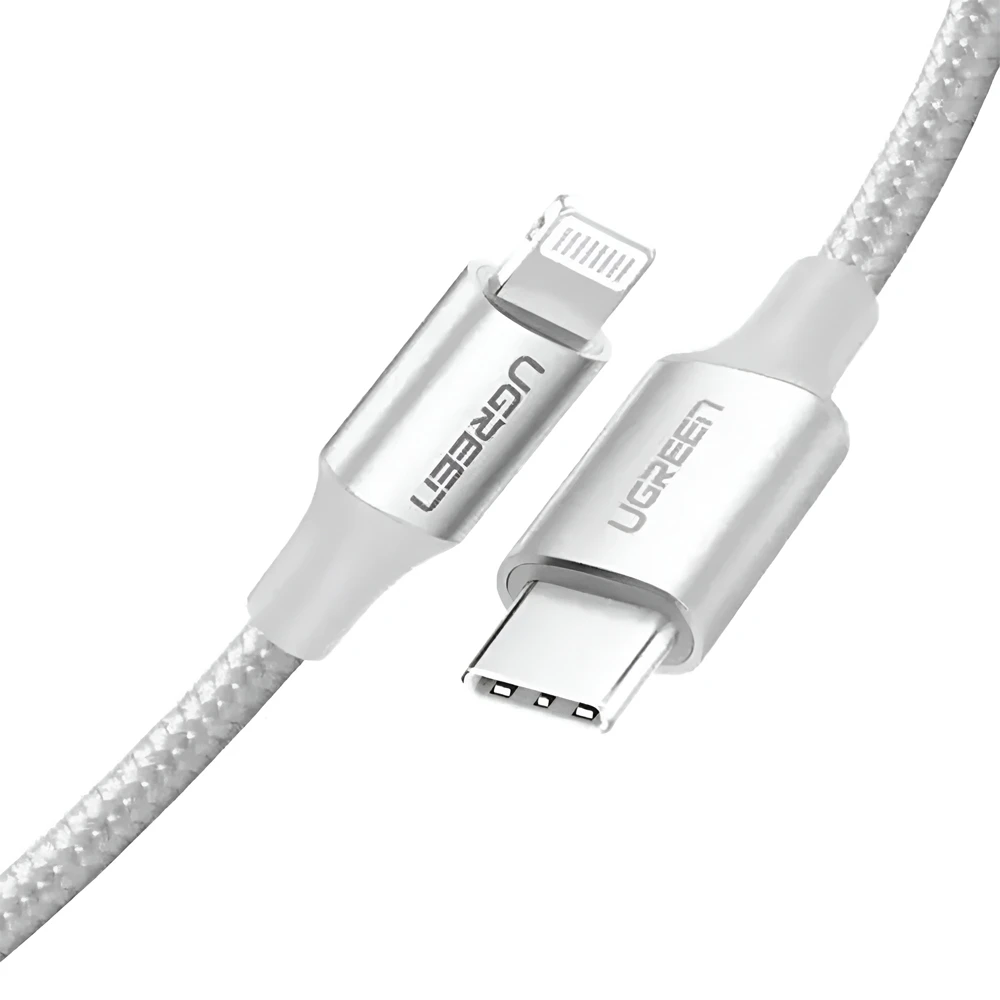 Ugreen cable type-c to lightning mfi, 3a, 1,5m, shell braided, us304, silver 2