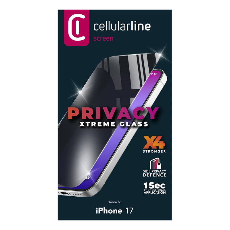Sticlă de protecție cellularline tempered glass privacy pentru apple iphone 17, negru 2