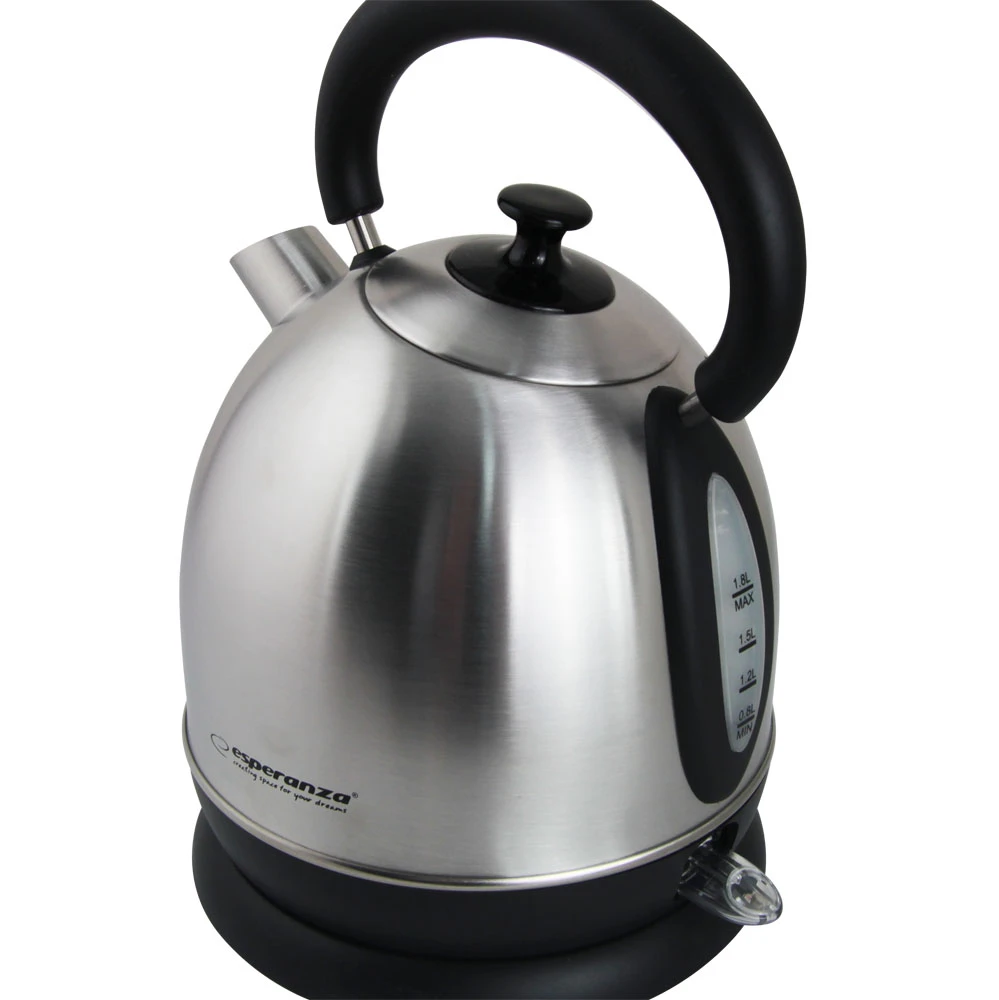 Kettle esperanza danube ekk032x, inox, 2200w,  1.8 l, auto shut-off after boiling, boil dry safety cut-off, concealed heating element, powercord lengt 2
