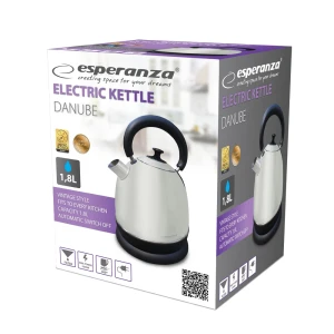 Kettle esperanza danube ekk032x, inox, 2200w,  1.8 l, auto shut-off after boiling, boil dry safety cut-off, concealed heating element, powercord lengt Thumbnail 4