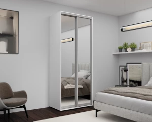 Dulap cu uși glisante Nex Home, Oglinda, Alb 100x60x220 cm