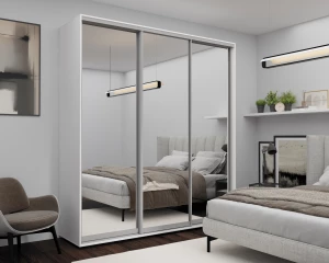 Dulap cu uși glisante Nex Home, Oglinda, Alb 220x60x220 cm