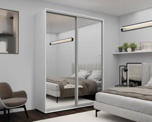 Dulap cu uși glisante nex home, oglinda, alb 180x60x240 cm