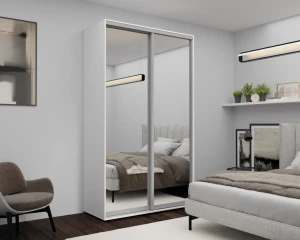 Dulap cu uși glisante nex home, oglinda, alb 140x60x240 cm