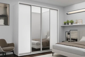 Dulap cu uși glisante nex home, 2xoglinda + 2xpal, alb 300x60x240 cm