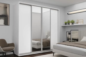 Dulap cu uși glisante Nex Home, 2xOglinda + 2xPAL, Alb 300x60x240 cm