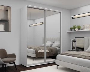 Dulap cu uși glisante Nex Home, Oglinda, Alb 180x60x220 cm