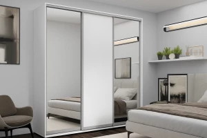 Dulap cu uși glisante Nex Home, 2xOglinda + 1xPAL, Alb 240x60x240 cm