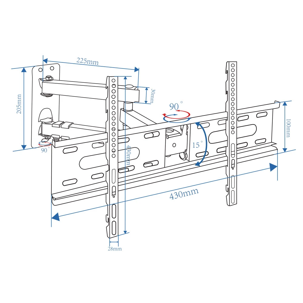 Esperanza tv-wall mount 008 erw008 for 26-70", max load 45kg, vesa 75x75-400x400mm, distance of tv from wall: 90-460mm, tilt adjustment up to 15°, hor 7