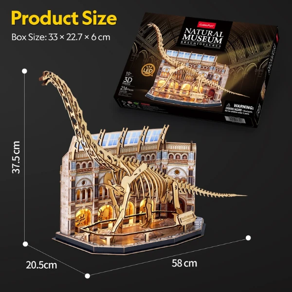 3d puzzle "muzeul de științe naturale – brachiosaurus" cu iluminare led, 216 elem. 5