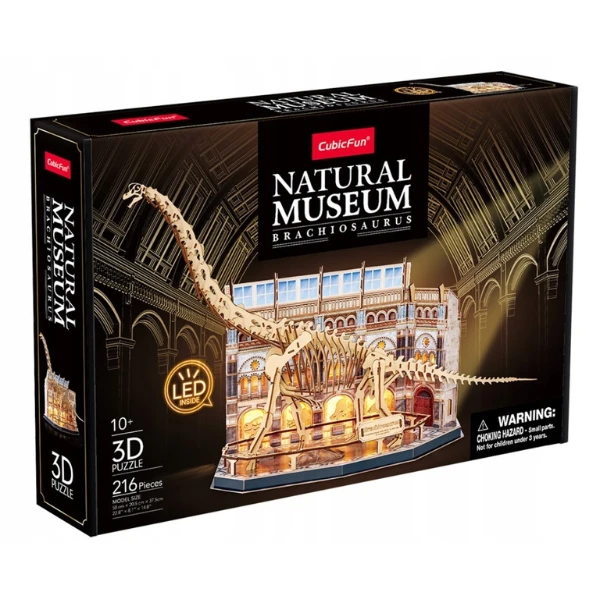 3d puzzle "muzeul de științe naturale – brachiosaurus" cu iluminare led, 216 elem. 3