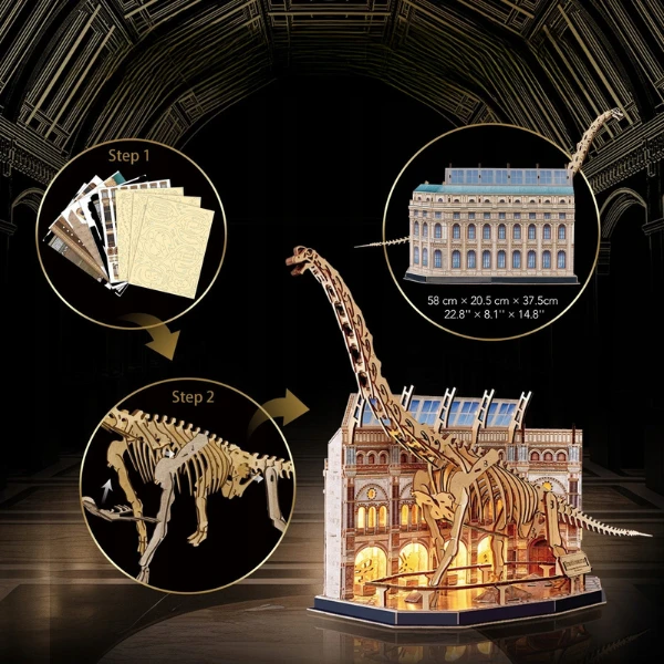 3d puzzle "muzeul de științe naturale – brachiosaurus" cu iluminare led, 216 elem. 6