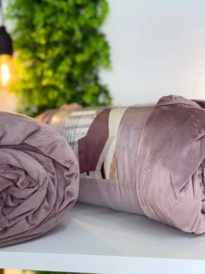 Комплект велюрового постельного белья – 3 предмета – оттенок plum (сливовый) – 180×200 см (простыня на резинке + 2 наволочки) (10-ms7-12-ev) Thumbnail 4