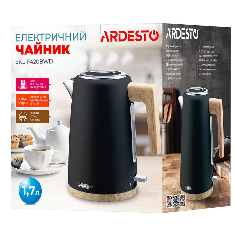 Электрочайник ardesto ekl-f420bwd, чёрный 2