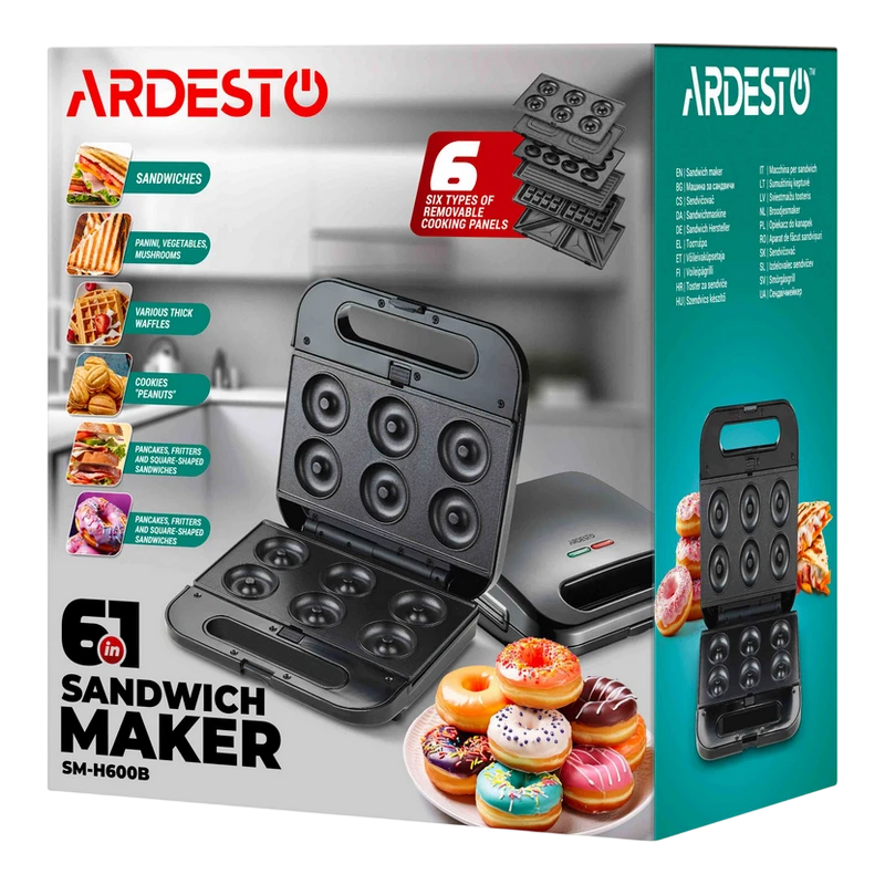 Aparat pentru sandwich multifunctional ardesto sm-h600b, negru 6