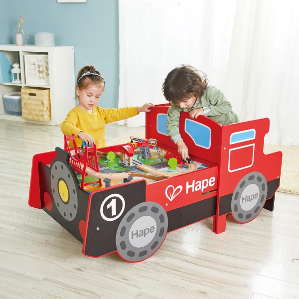 Masă de joc „locomotivă” cu cale ferată din lemn 10
