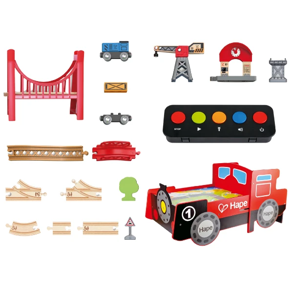 Masă de joc „locomotivă” cu cale ferată din lemn 7