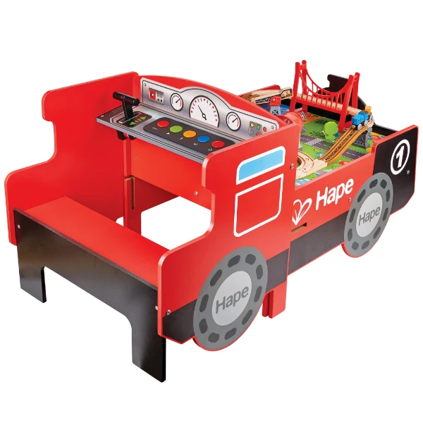 Masă de joc „locomotivă” cu cale ferată din lemn 4