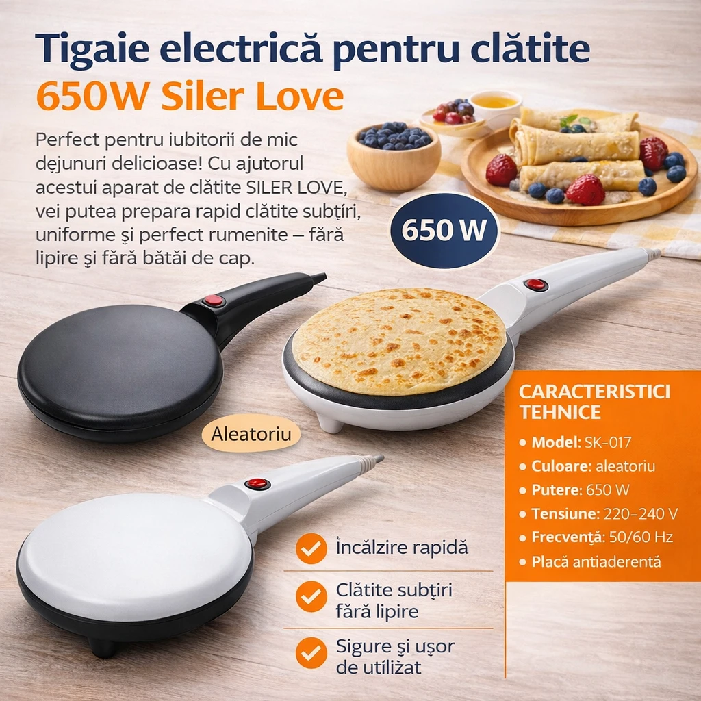 Tigaie electrică pentru clătite 800 w siler love (sk-017) 2