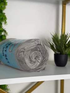 CEARSAF CU ELASTIC DIN VELUR, GRI DESCHIS, 180X200CM (10MS2-16-EV)