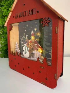 Casuta din lemn iluminata pentru decor festiv, 20,5cm (cp-24-135) Thumbnail 3