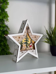 DECORATIUNE STEA DIN LEMN CU LED, 22CM (CP-24-136)