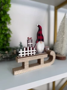 DECORATIUNE DE CRACIUN, SANIE CU MOS CRACIUN SI CADOU, 19CM(CP-24-139)