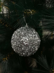 SET 3 GLOBURI DECORATIVE ARGINTII, 8 CM, EFECT STRALUCITOR (CP-24-265)