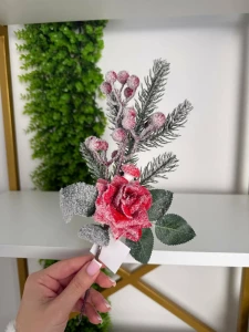 DECOR CRENGUTA CU TRANDAFIR SI ZAPADA ARTIFICIALA 30CM (CP-24-002)