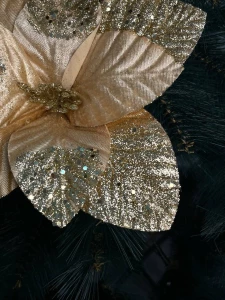 Floare decorativa aurie cu sclipici pentru brad, 27cm (cp-24-027) Thumbnail 2