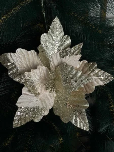 Floare decorativa aurie cu sclipici si paiete, 27cm (cp-24-031)