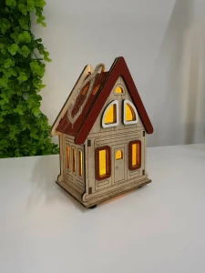 CASUTA DECORATIVA DIN LEMN CU ILUMINARE LED CALDA, 12 CM (CP-24-122)