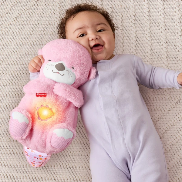 Jucărie de pluș „vidră” de la fisher-price, cu lumină și sunet, roz 3