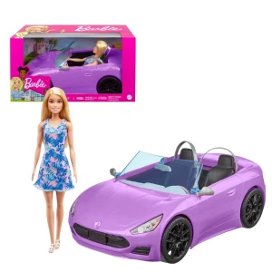 Păpușa barbie și mașina decapotabilă mov