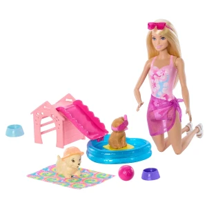 Set de joacă barbie "petrecere la piscină cu cățeluși"