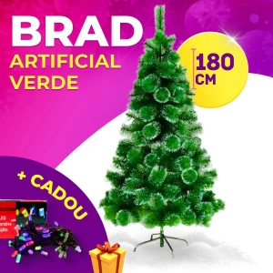 BRAD VERDE CU CAPETE ALBE 180CM + CADOU GHIRLANDA (GE 2714)