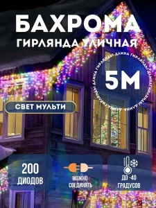GHIRLANDA DE CRACIUN TIP BAHROMA 5 METRI (MULTICOLOR, FIR NEGRU) (JF-17)