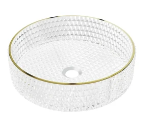 Lavoar din sticla securizata sandonna mira rotund (transparent-auriu)