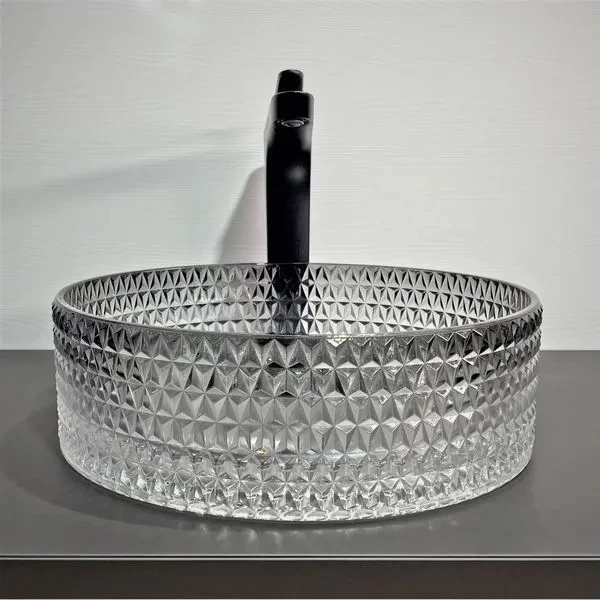 Lavoar din sticla securizata sandonna mira rotund (transparent-negru) 2